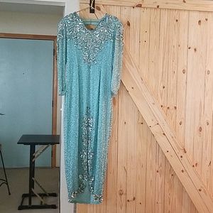 Silk Sequined Blue Dress size 14